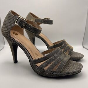 Dress Barn Traci Metallic Sparkle Strappy High Heels Open Toe Sandal Womens SZ9M